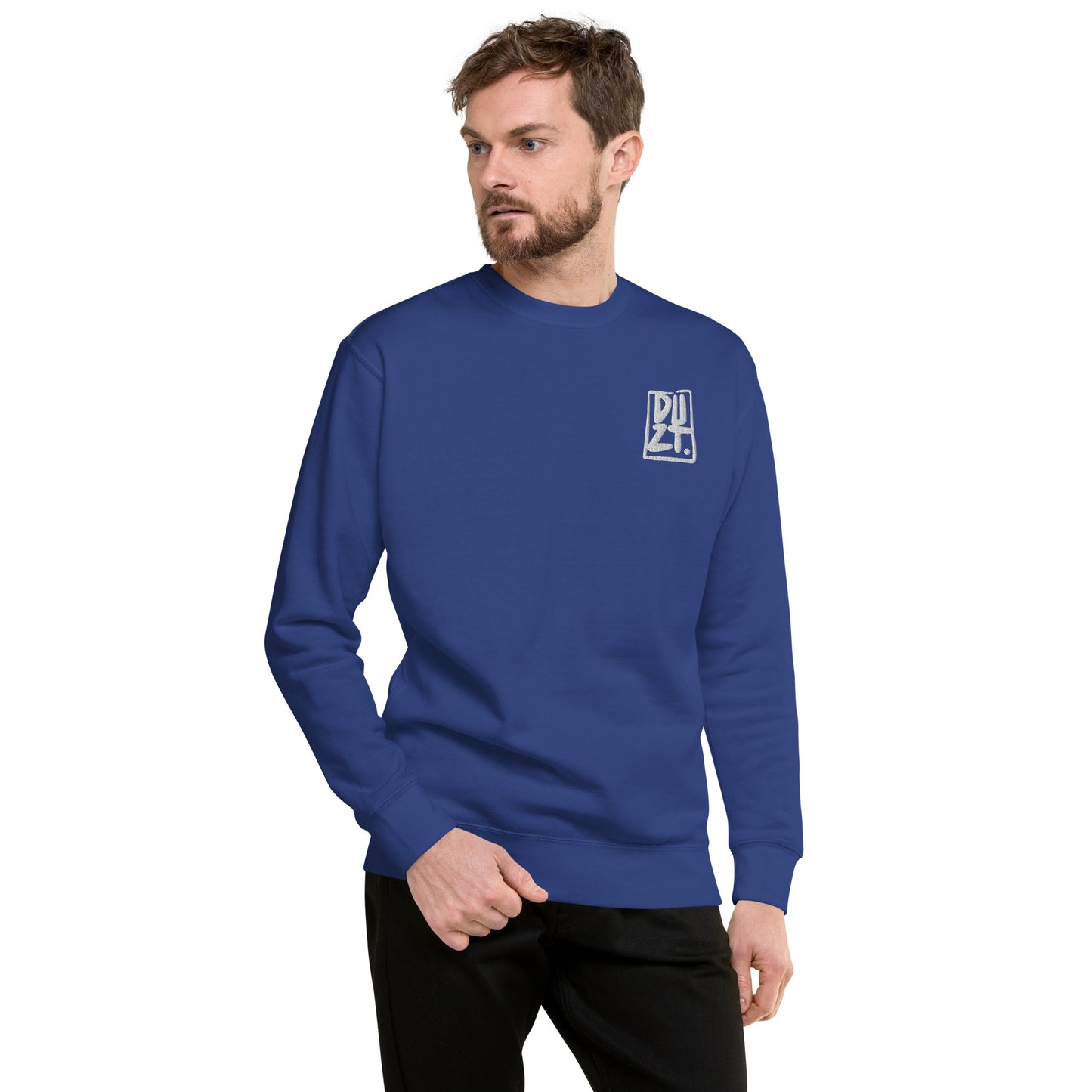 „Duzty Blue“ besticktes unisex premium Sweatshirt blue